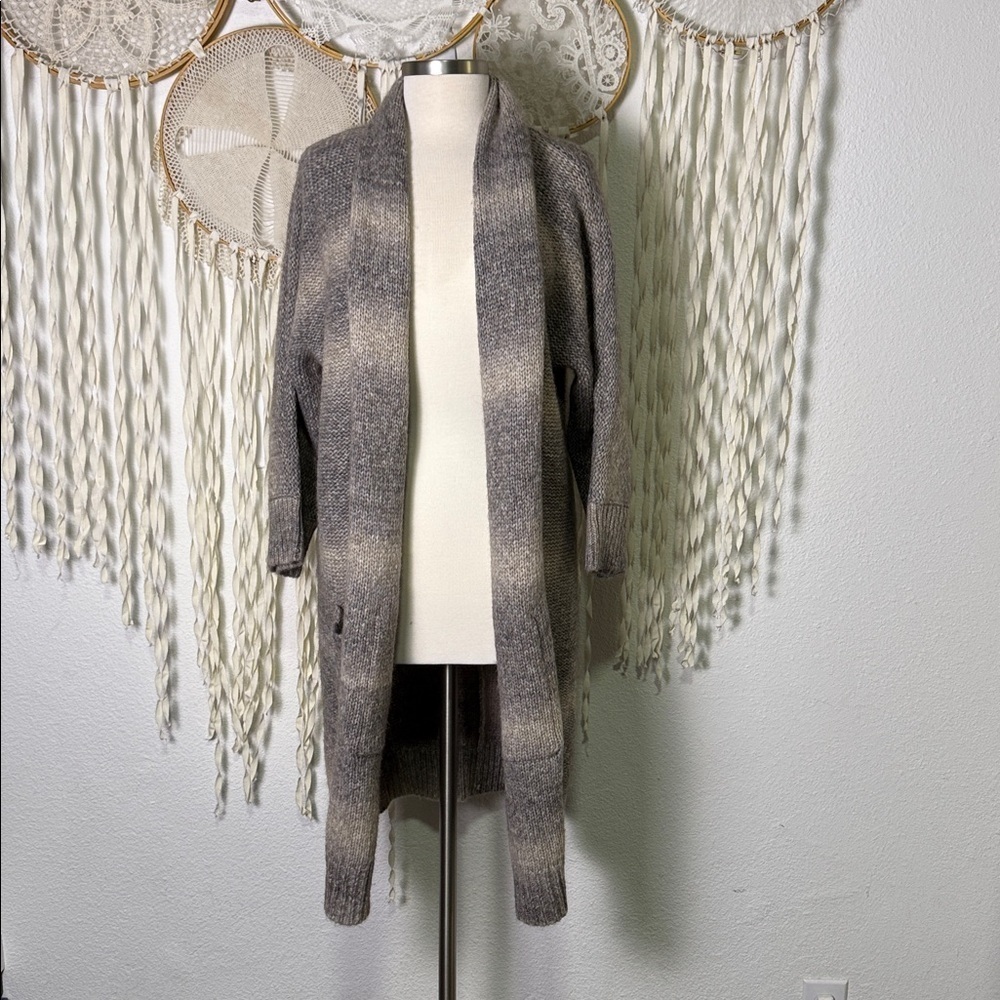DTLM X Repeat Brown Gray Merino Wool Alpaca Blend Dolman Sleeve Open Front Cardi